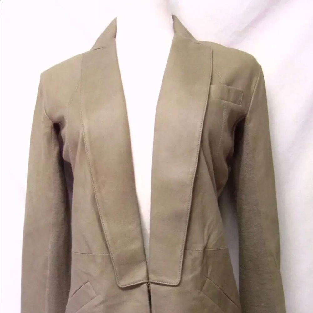 VEDA Beige Thin Leather Jacket Blazer Open Front